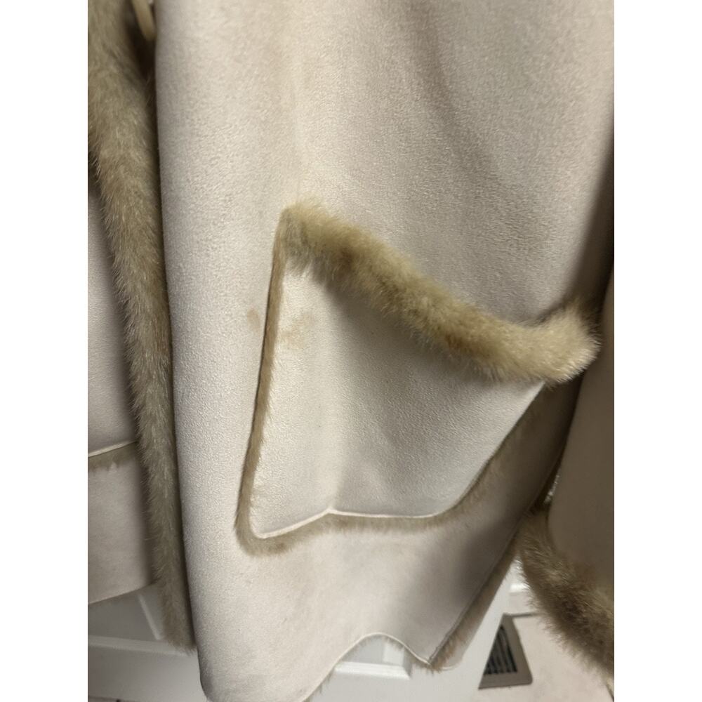Jones NY Faux Suede Fur Coat Sz L Golden Tan Hooded Plush Reverse Jacket Mob Y2k - Picture 4 of 13